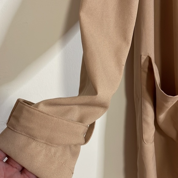 Minimalist Trench Love Tree Open Tan Jacket Longline Utility Oversize Loose Med - Picture 5 of 13